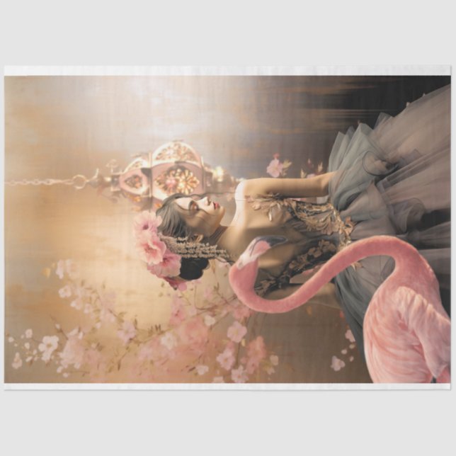 Ballerina & Flamingo Fairy-tale Fantasy, decoupage Tissue Paper (Front)