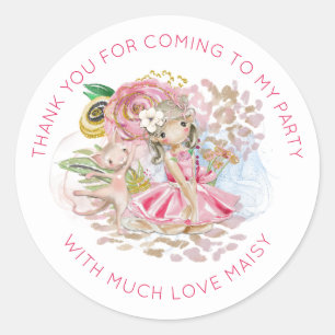 Ballerina Floral Cat Name Thank You Birthday Party Classic Round Sticker