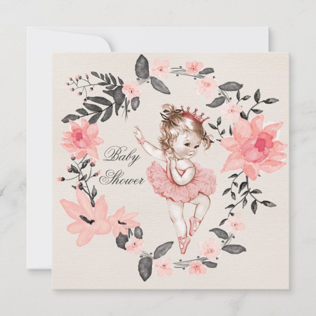Ballerina Floral Watercolor Wreath Baby Shower Invitation (Front)