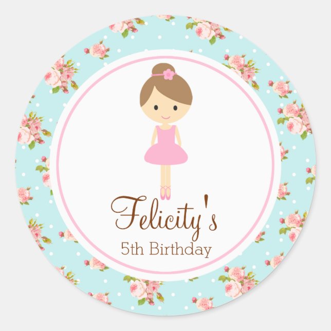 Ballerina Flower 2inch round personalised tag (Front)