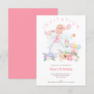 Ballerina Flowers Pink Girl 7th Birthday Party Invitation
