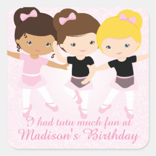 Ballerina Friends Birthday Party Custom Favour Square Sticker