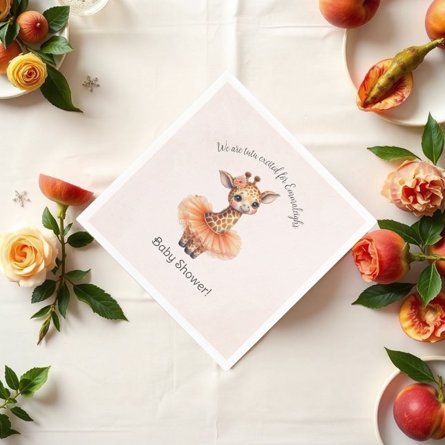 Ballerina Giraffe Tutu Excited Baby Girl Shower Napkin (Creator Uploaded)