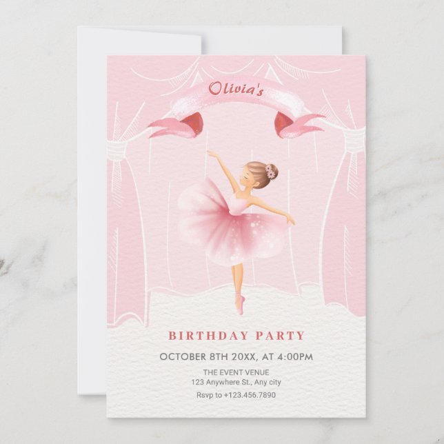 Ballerina girl birthday invitation (Front)