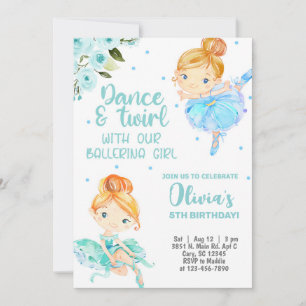 Ballerina girl birthday invite, blue dance twirl. invitation