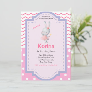  Ballerina girl birthday invite, bunny dance twirl Invitation