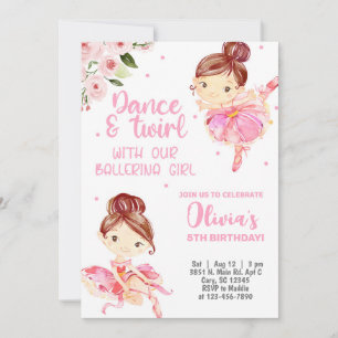 Ballerina girl birthday invite, pink dance twirl. invitation