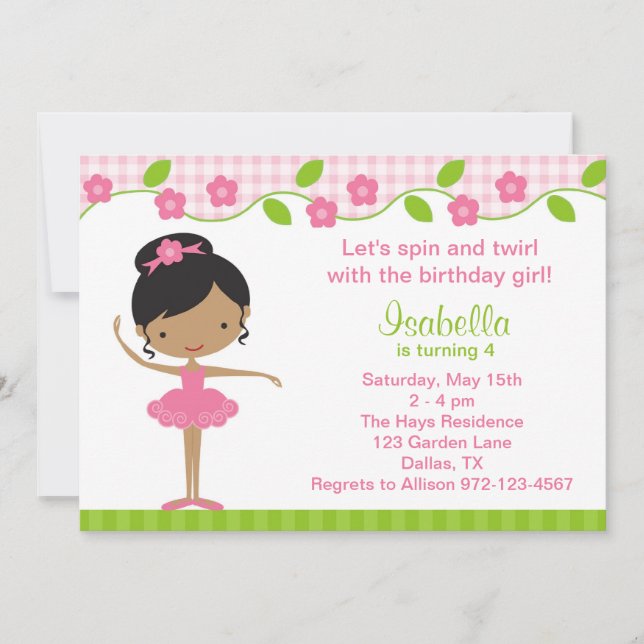 Ballerina Girl Birthday Party Invitations (Front)