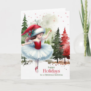 Ballerina Girl Christmas Ballet in Winter Forest Holiday Card