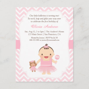 Ballerina Girl First Birthday Party Invitations