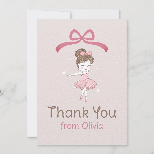 Ballerina Girl in Pink Dress Birthday Thank You Card (Front)