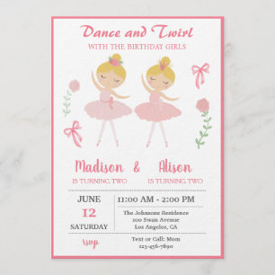 Ballerina Girl Joint Birthday Party Invitation