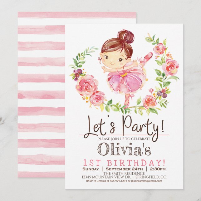 Ballerina Girl Pink Birthday Party Invitation (Front/Back)