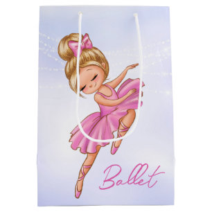 Ballerina Girl Pink, Purple Pretty Ballet Dance Medium Gift Bag