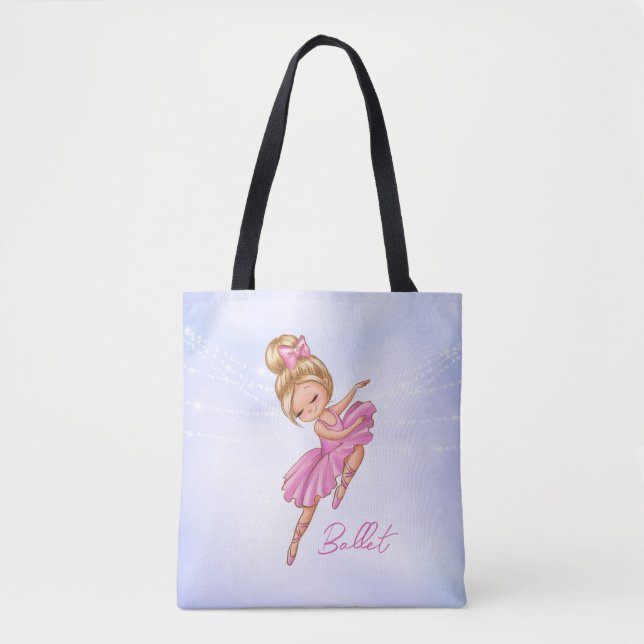 Ballerina Girl Pink, Purple Pretty Ballet Dance Tote Bag (Front)