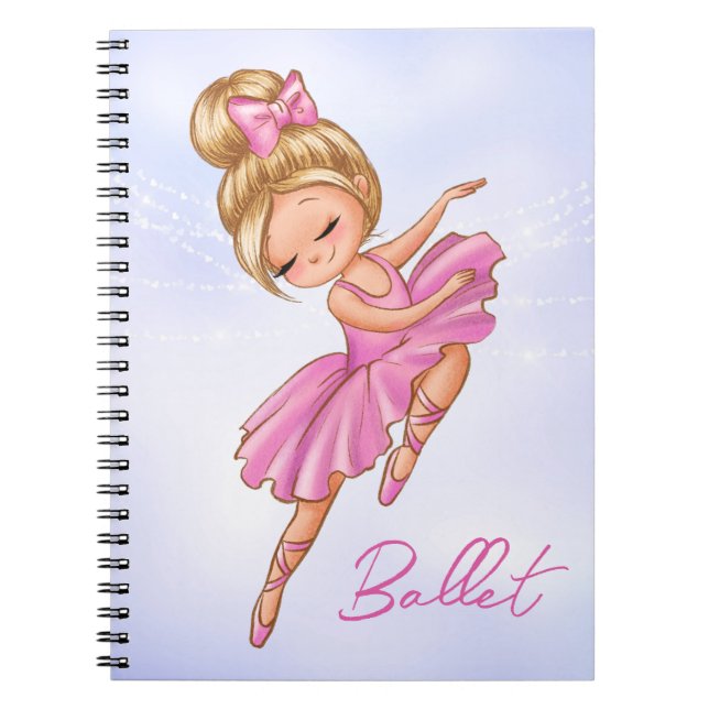 Ballerina Girl Pink, Purple Pretty Ballet Notebook (Front)