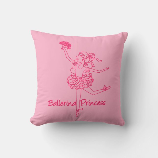 Ballerina girl red pink name throw pillow (Front)