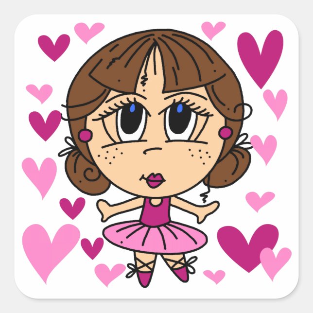 Ballerina Girl Square Sticker (Front)