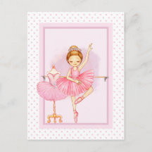 Ballerina girl & teddy bear pink polka dot