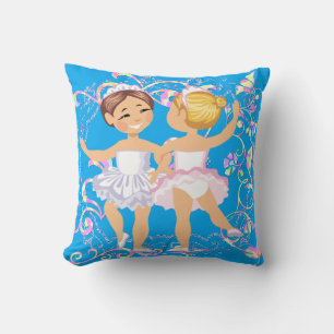 Ballerina Girls On Blue With Flower Design Backgro Cushion