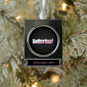 Ballerina - Girly Ballet Abstract Swish Art Silver Plated Banner Ornament