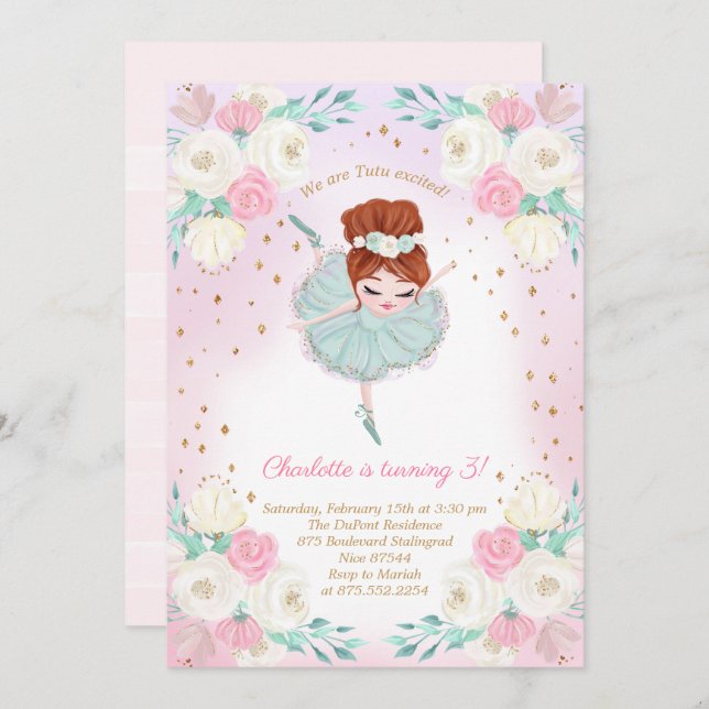 Ballerina Glitter Birthday Invitation (Front/Back)