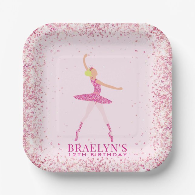 Ballerina Glitter Confetti Birthday Design Paper Plate (Front)