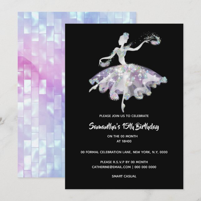 Ballerina glitter confetti girls birthday party invitation (Front/Back)