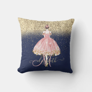 Ballerina Glitter Ombre Monogram Navy Blue  Cushion