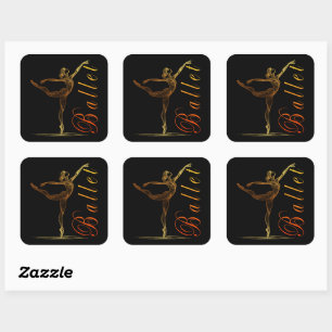 Ballerina Golden Line Art in Graceful Ballet Pose Square Sticker