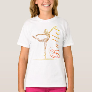 Ballerina Golden Line Art in Graceful Ballet Pose T-Shirt