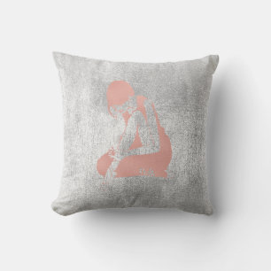 Ballerina Gray Grungy Metallic Silver Gray Pink Cushion