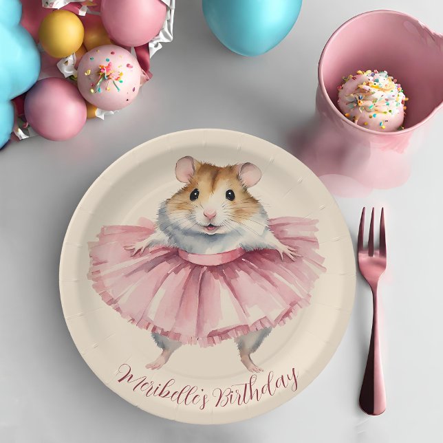 Ballerina Hamster Girl Birthday Paper Plate (Creator Uploaded)