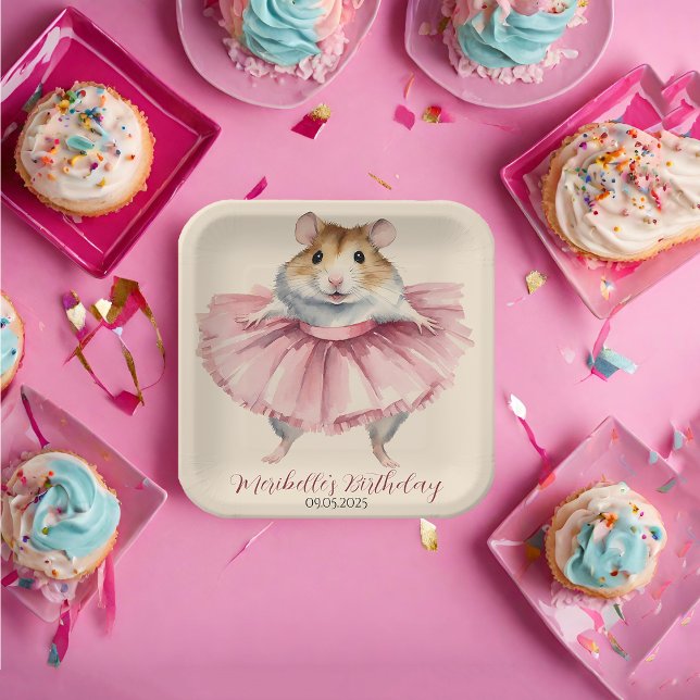 Ballerina Hamster Girl Birthday Thank You Paper Plate (Creator Uploaded)