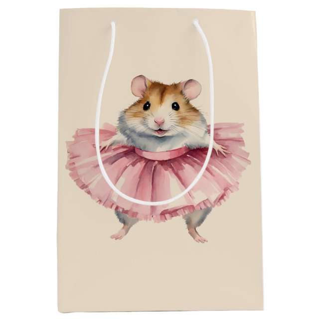 Ballerina Hamster Girls Personalised Birthday Medium Gift Bag (Front)