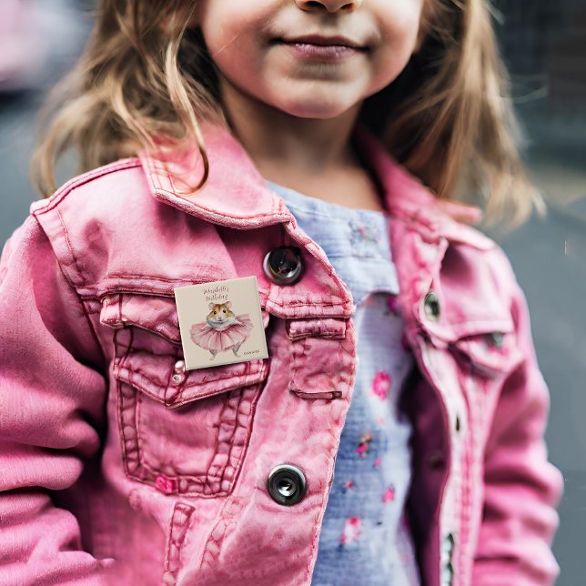 Ballerina Hamster Personalised Girls Birthday 15 Cm Square Badge (Creator Uploaded)