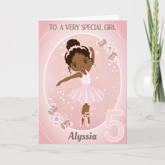 Ballerina Happy Birthday Card | 5 Years Old Girl  (Front)