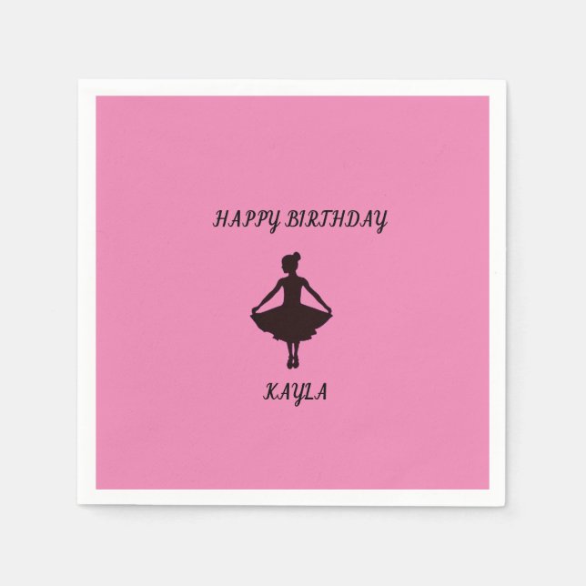 Ballerina happy birthday napkins with name. (Front)
