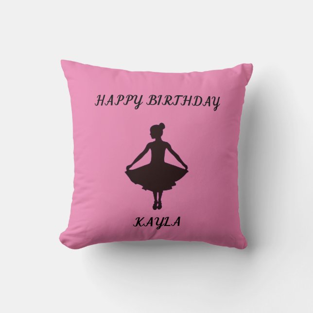 Ballerina happy birthday pink throw pillow. cushion (Front)