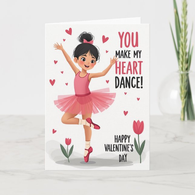 Ballerina Heart Dance Valentines Card (Front)