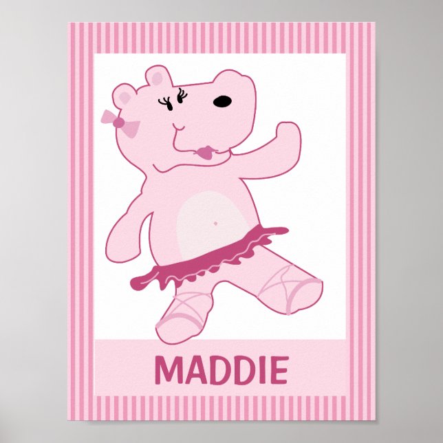 Ballerina Hippo in Tutu Personalised Art Print (Front)