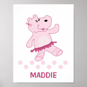 Ballerina Hippo in Tutu Personalised Art Print
