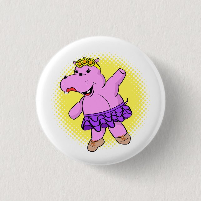 Ballerina Hippo With Tutu 3 Cm Round Badge (Front)