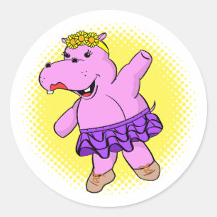 Ballerina Hippo With Tutu Classic Round Sticker