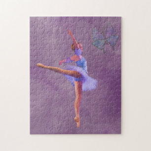Ballerina in Arabesque Position in Purple and Blue Jigsaw Puzzle