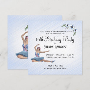 Ballerina in Blue Birthday Party Invitation 