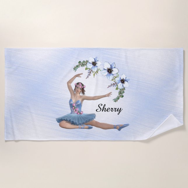 Ballerina in Blue Personal Name Beach Towel (Front)