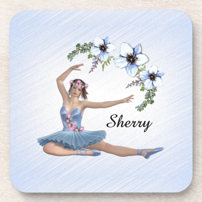 Ballerina in Blue Personal Name Coaster (Front)