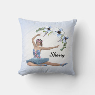 Ballerina in Blue Personal Name Cushion
