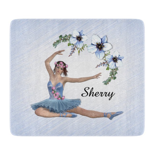 Ballerina in Blue Personal Name Cutting Board (Front)